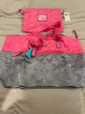 Coach Hot Pink Signature Wristlet/ bag